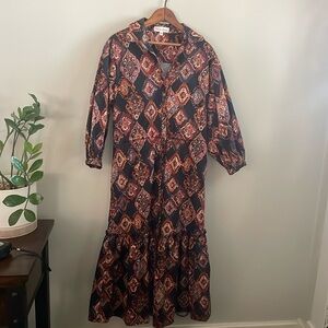 NWOT CARA CARA Women's Beatrice Dress In Eme Mauve Damask Size M